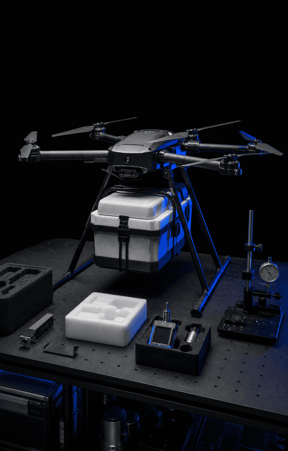 Drone carrying an insulated container with test instrumentation